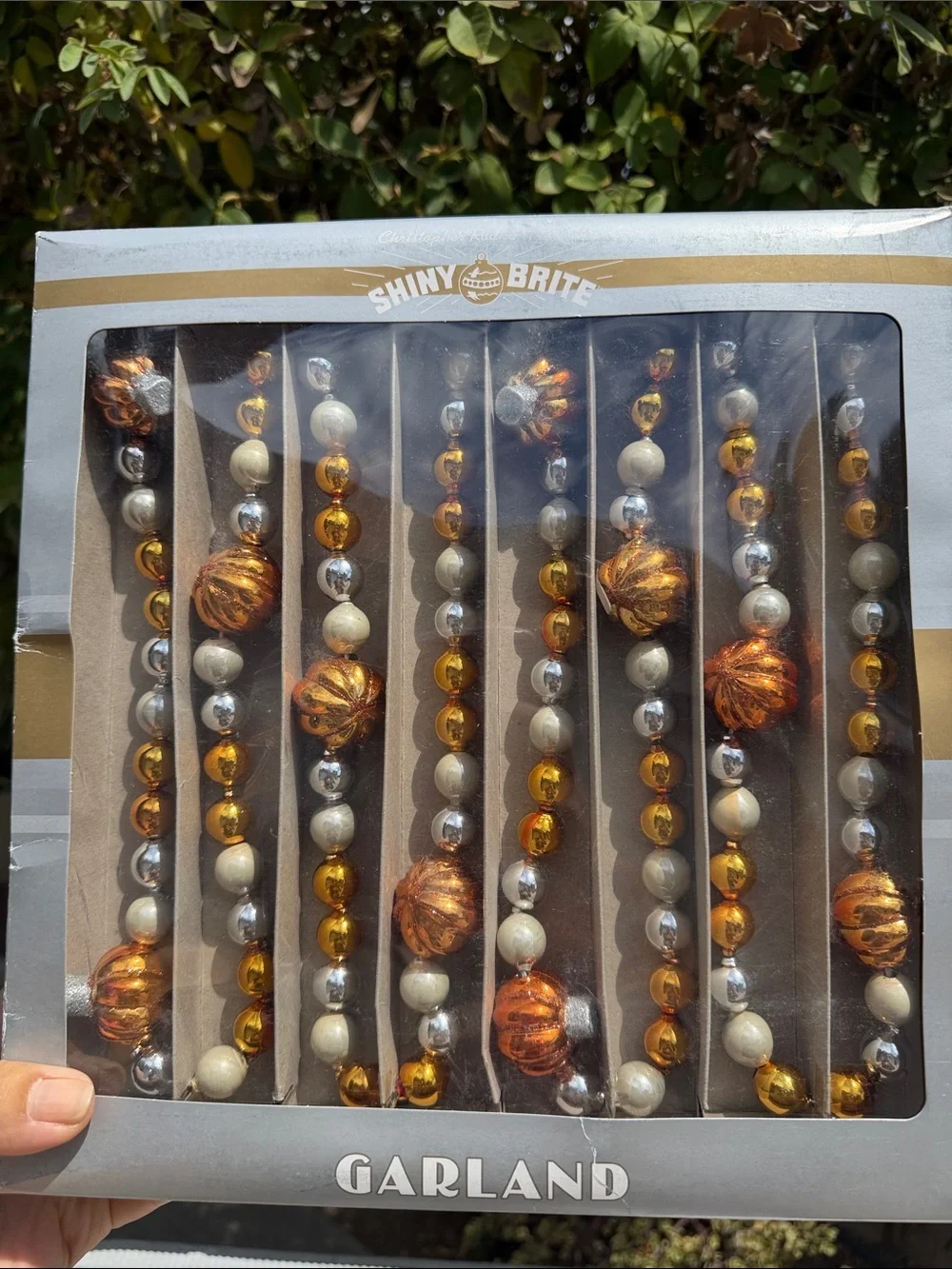 x3 RADKO Shiny Brite GLASS GARLAND 7ft/14ft Set Pumpkin Orange Gold Silver Fall
